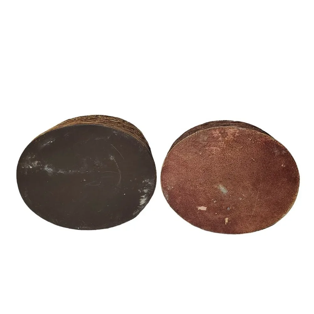 2/Set Faux Carved Wood Canisters Oval-Cylinder Vanity Dresser Storage Boho
